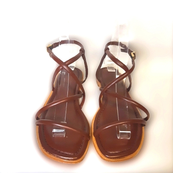 Schultz Leather Gladiator Strapy Sandal Flats Bukle Slip Brown Thong Flip Flop - Picture 4 of 9